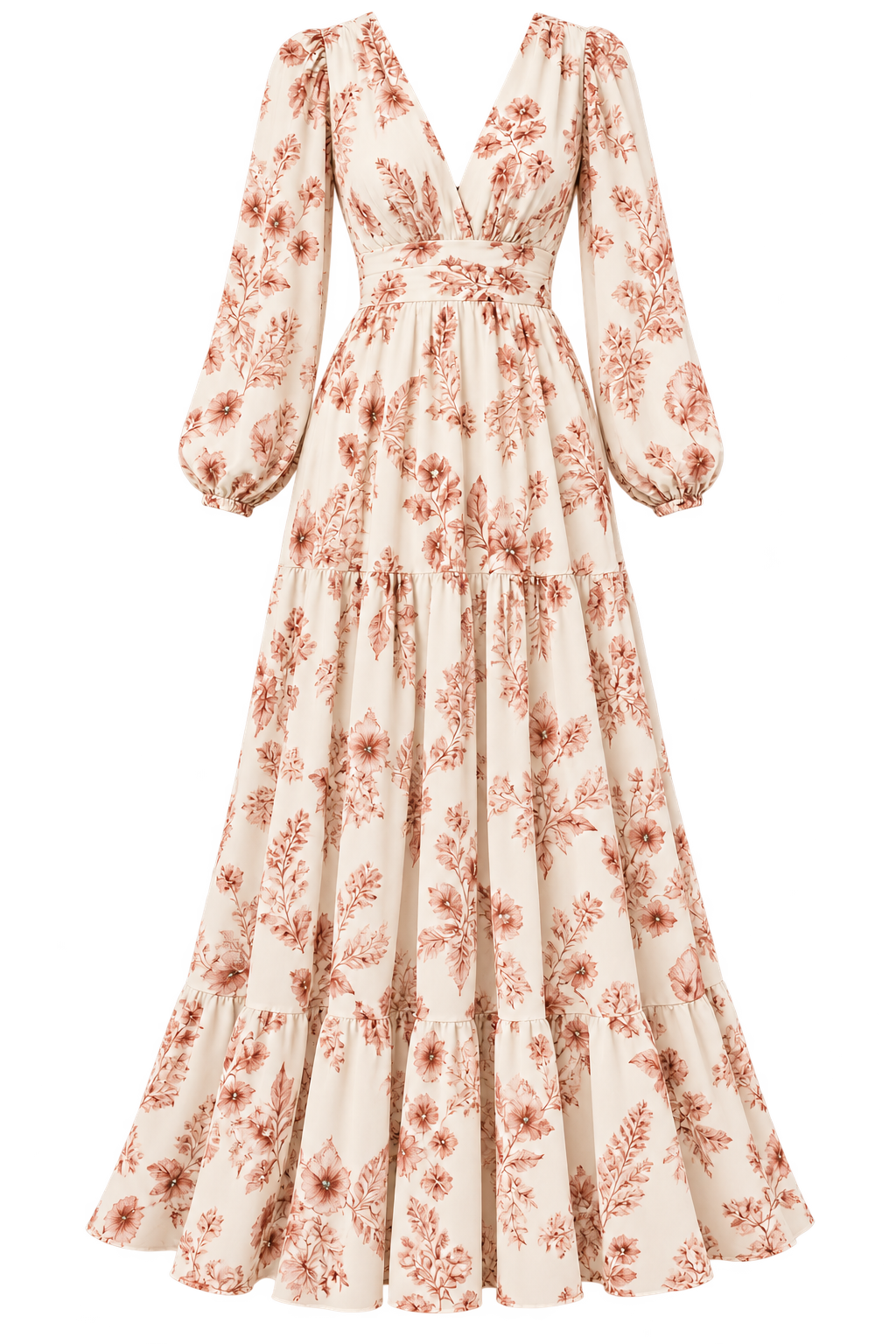 Ivory floral long-sleeve maxi dress