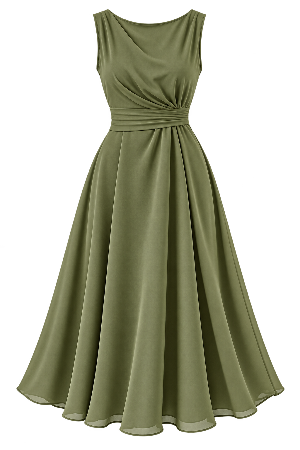 Muted olive sleeveless draped dress
