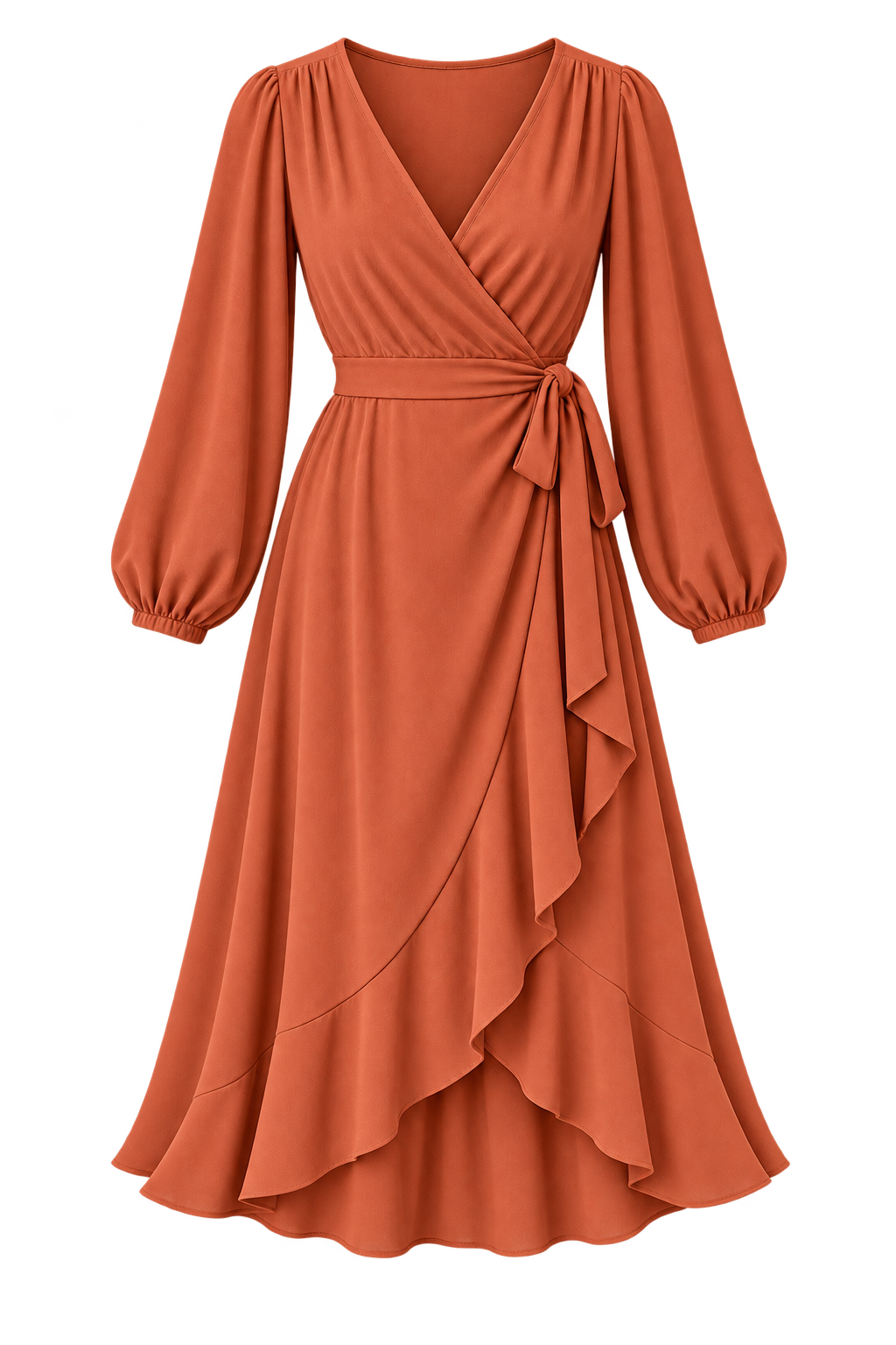 Terracotta wrap midi dress